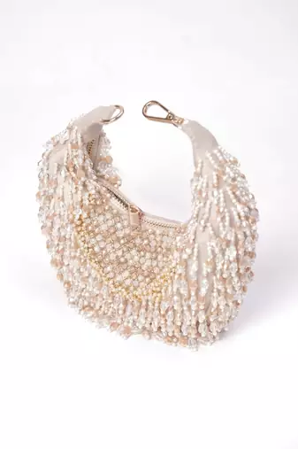 Alara ivory pastel suede embellished hobo bag