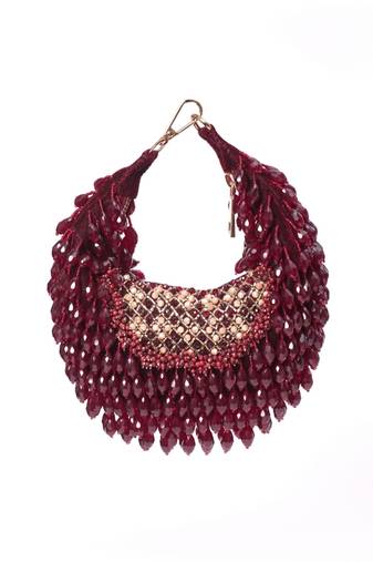 Alara maroon suede embellished hobo bag