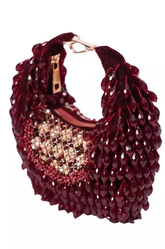 Alara maroon suede embellished hobo bag