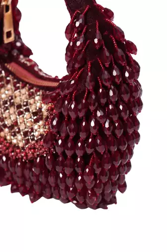 Alara maroon suede embellished hobo bag
