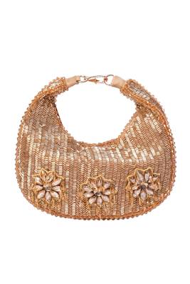 Elina gold suede embellished hobo bag 1