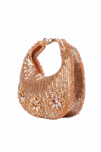 Elina gold suede embellished hobo bag
