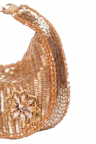 Elina gold suede embellished hobo bag