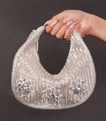 Elina silver suede embellished hobo bag