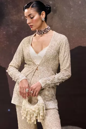 Emma ivory suede pearl embellished hobo bag