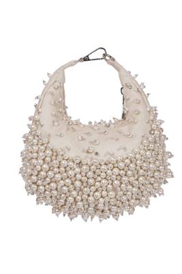 Aliya ivory suede embellished hobo bag 1