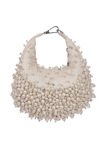 Aliya ivory suede embellished hobo bag