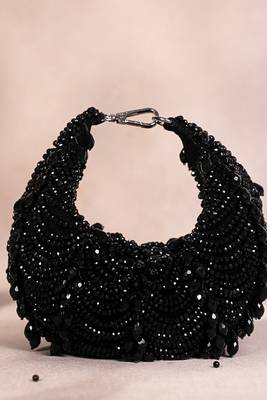 Liona black suede embellished hobo bag 1