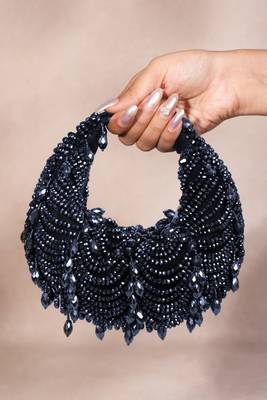 Liona navy blue suede embellished hobo bag 2