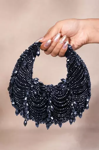 Liona navy blue suede embellished hobo bag