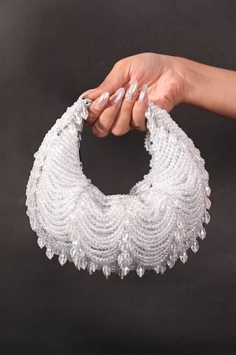 Liona silver suede embellished hobo bag