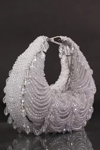 Liona silver suede embellished hobo bag