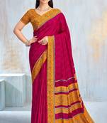 Magenta paisley floral printed crepe saree with printed unstitch blouse