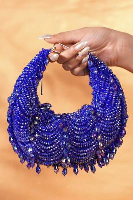 Liona royal blue suede embellished hobo bag 2