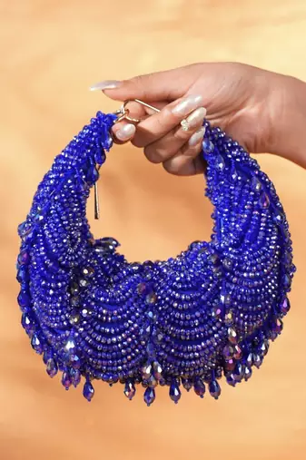Liona royal blue suede embellished hobo bag