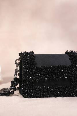 Elana black suede crystal embellished mini bag 1