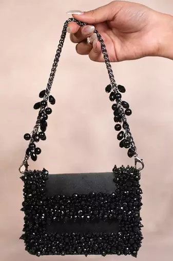 Elana black suede crystal embellished mini bag