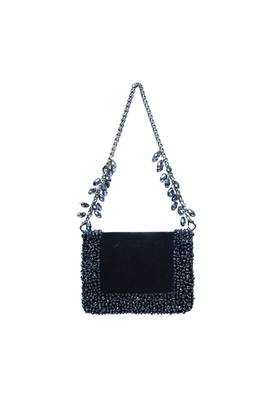Elana navy blue suede crystal embellished mini bag 1
