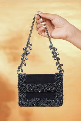 Elana navy blue suede crystal embellished mini bag 2