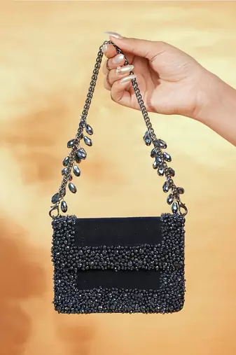 Elana navy blue suede crystal embellished mini bag