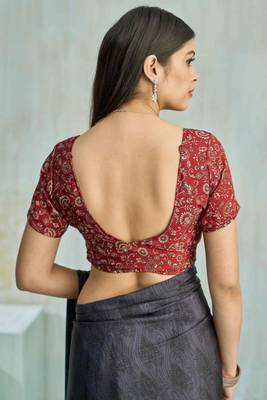 Grey paisley floral printed crepe saree with printed unstitch blouse 4