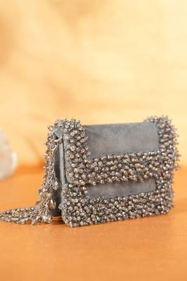 Elana grey suede crystal embellished mini bag 1