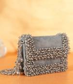 Elana grey suede crystal embellished mini bag