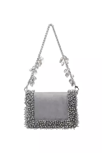 Elana grey suede crystal embellished mini bag