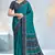 Teal green paisley floral printed crepe saree with printed unstitch blouse