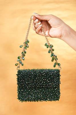 Kiyara green suede crystal embellished mini bag 1
