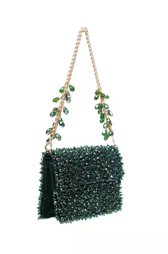 Kiyara green suede crystal embellished mini bag