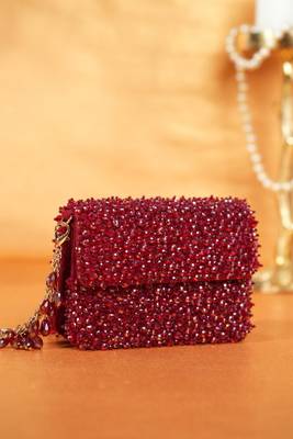 Kiyara maroon suede crystal embellished mini bag 1