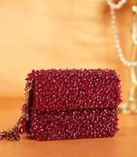 Kiyara maroon suede crystal embellished mini bag