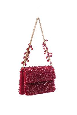 Kiyara maroon suede crystal embellished mini bag 2