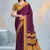Wine paisley floral printed crepe saree with printed unstitch blouse