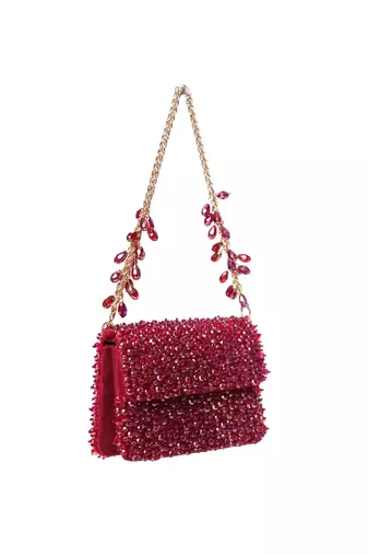 Kiyara maroon suede crystal embellished mini bag