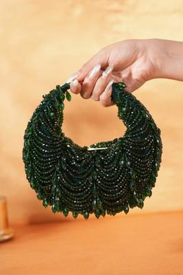 Natali green embellished mini bag with gold chain 2