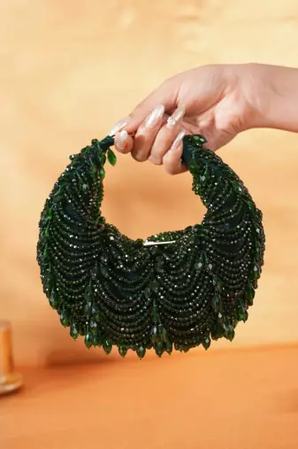 Natali green embellished mini bag with gold chain