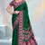 Green paisley floral printed crepe saree with printed unstitch blouse