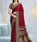 Maroon paisley floral printed crepe saree with printed unstitch blouse