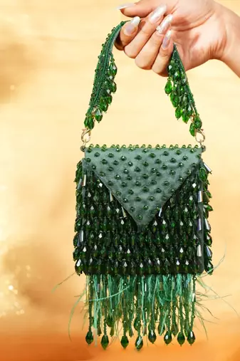 Luna green suede embellished mini bag