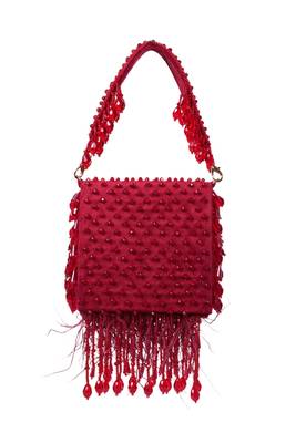 Luna maroon suede embellished mini bag 2