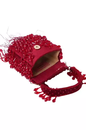 Luna maroon suede embellished mini bag