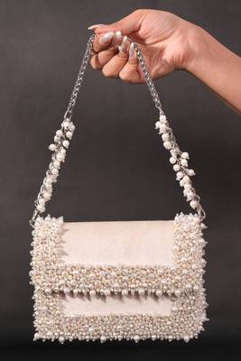 Aliya ivory suede pearl embellished mini bag 3