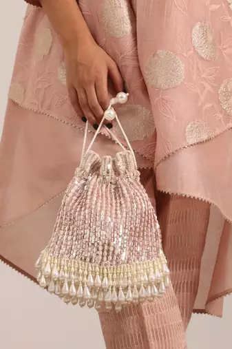 Aurelia pink suede embellished potli