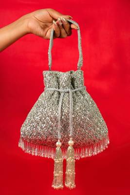 Sitara silver suede sequin embellished potli 2
