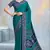 Teal green paisley floral printed crepe saree with printed unstitch blouse