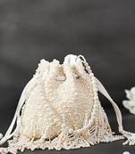 Emma ivory suede pearl embellished potli