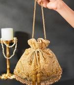 Sunheri gold georgette embellished potli