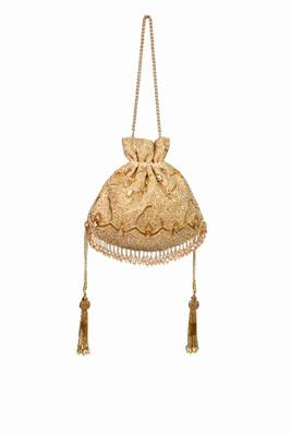 Sunheri gold georgette embellished potli 3